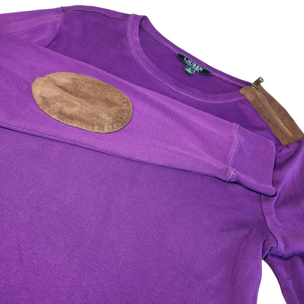 RALPH LAUREN Long Sleeve Shirt Top Womens XL Purple Equestrian Elbow Patches - Picture 1 of 9